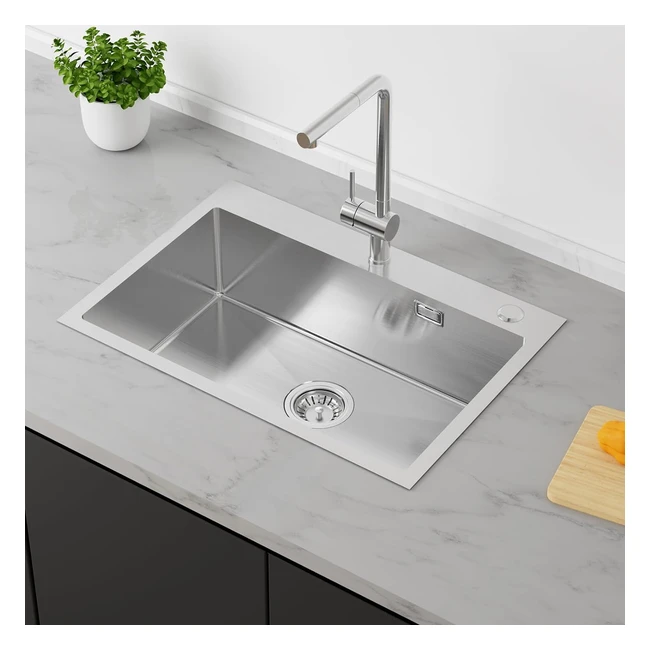 Fregadero Cocina 65x45cm Auralum 1 Seno Acero Inoxidable Desbordamiento Sifón Encimera Enrasado