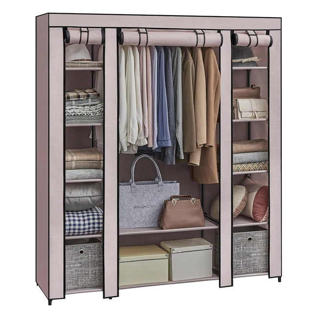 Songmics Kleiderschrank Stoffschrank mit Überzug aus Vliesstoff 45x150x175 cm 12 Ablagen Metallrahmen Altrosa