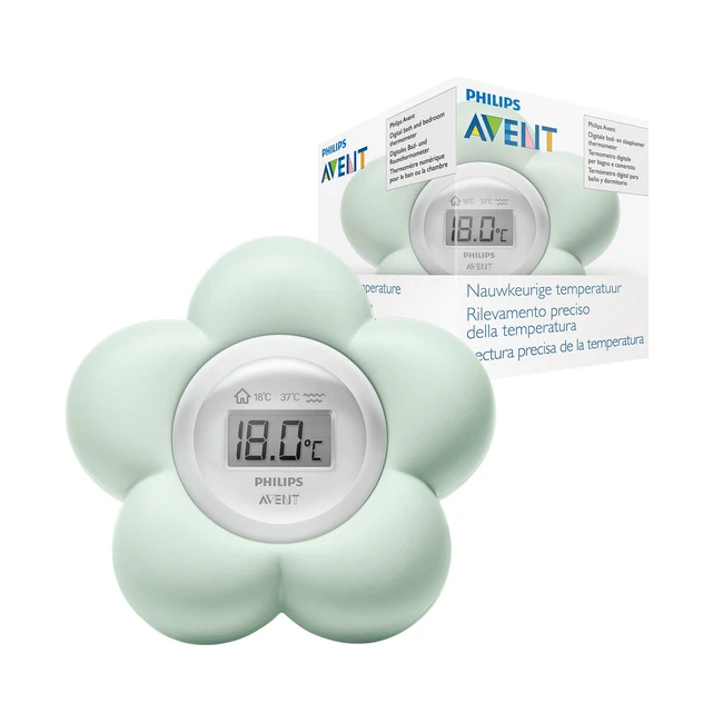 Philips Avent SCF48000 Bad- und Raumthermometer | Digitale Anzeige | Sicher Messung | Niedliches Design | Minze