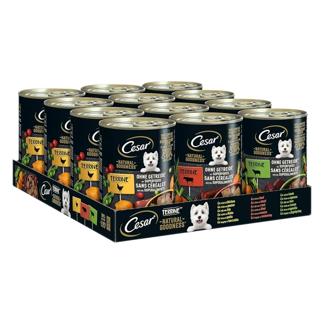 Cesar Natural Goodness in Loaf 12 x 400 g Dosen Premium Nassfutter für erwachsene Hunde gemischte Auswahl