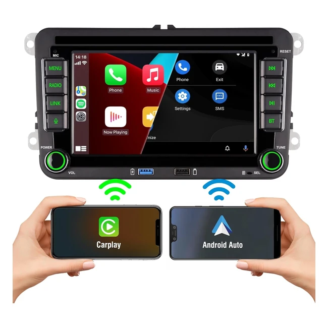 Carplay Inalámbrico 7" Android Auto RDS FM Doble Din 1080p VW Jetta Golf Polo Passat Radio Coche Linux