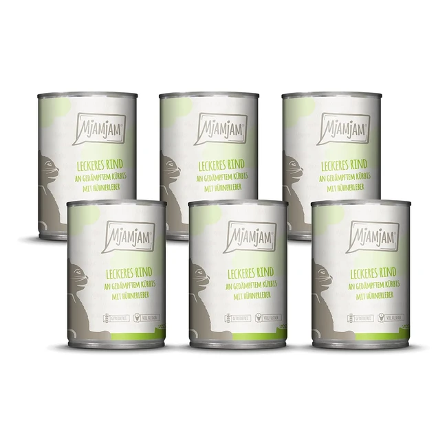 Mjamjam Premium Nassfutter für Katzen - Leckeres Rind an gedämpftem Kürbis 6er Pack