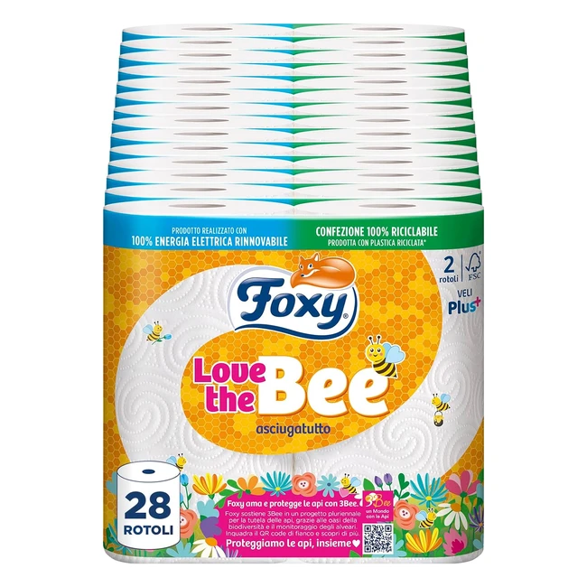 Foxy Love The Bee Asciugatutto 28 Rotoli 60 Strappi 2 Veli FSC 100 Energia Elettrica Rinnovabile