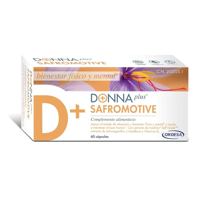 Donnaplus Safromotive 60 Cápsulas - Bienestar Físico y Mental con Azafrán, Ashwagandha, Triptófano y Vitamina B6