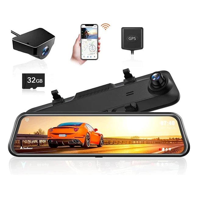Wolfbox 12 Dashcam Retroviseur Sans Fil 25K GPS Camera Voiture 1080P