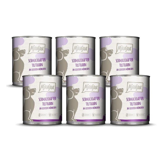 mjamjam Premium Nassfutter für Hunde - Leckeres Truthahn auf köstlichen Babykarotten - 6er Pack 6 x 800 g - Getreidefrei mit extra Fleisch