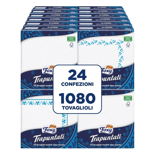 Tovaglioli Foxy Trapuntati Doppio Velo 24 Confezioni 45 Pezzi 40x385cm Bianchi e Decorati FSC 100 Energia Rinnovabile