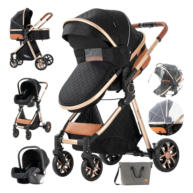 Passeggino Trio 3 in 1 Moli Push Reversibile Neonati Navicella Carrozzina Alluminio 225 Black