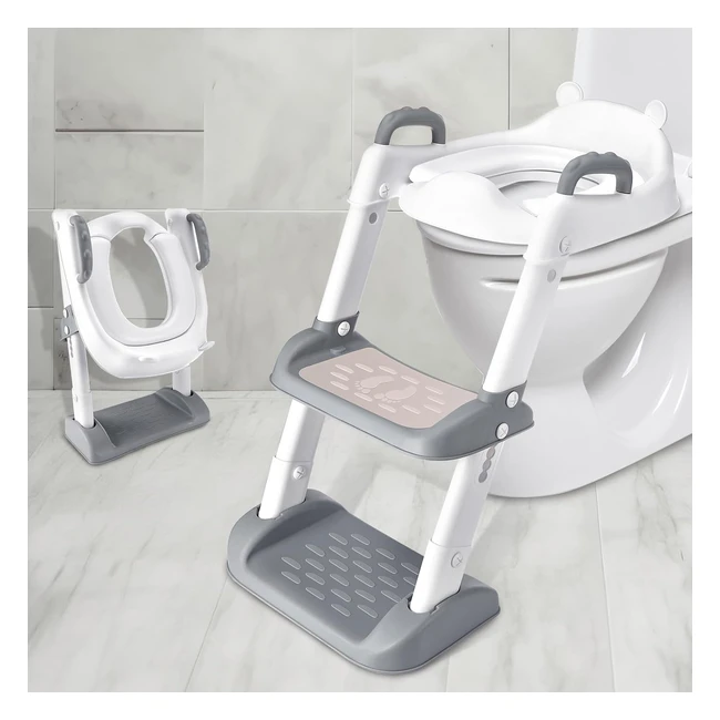Asiento de Inodoro para Niños con Escalera y Reductor WC Ajustable y Plegable
