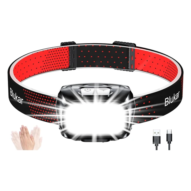 Lampe Frontale Rechargeable Blukar - Super Lumineux - 8 Modes - IPX5 Etanche - 30h Autonomie