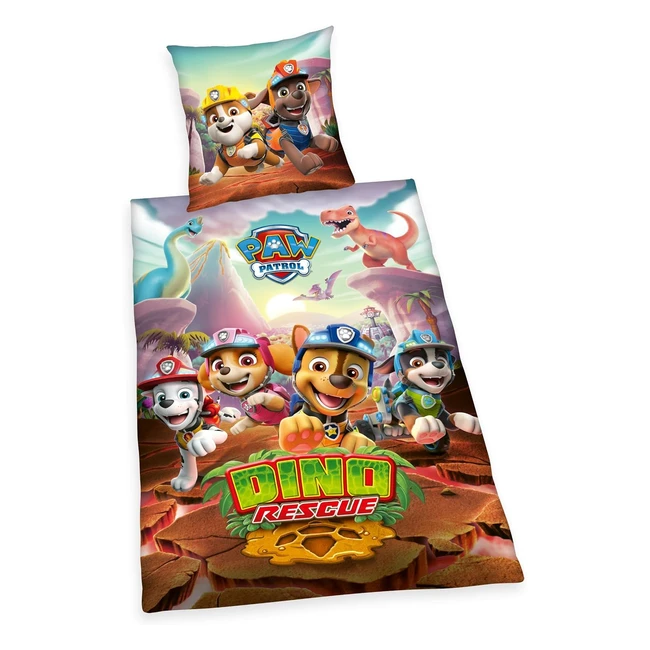 Funda de Almohada Paw Patrol Dino Rescue 80x80cm Funda Nórdica 135x200cm 100% Algodón