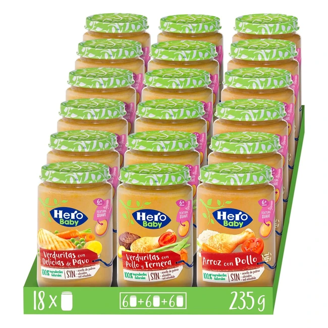 Hero Baby Caja Mixta 18x235g Arroz con Pollo, Verduras con Pollo y Ternera, Verduritas con Delicias de Pavo