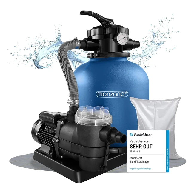 Monzana Sandfilteranlage 11000 lh Vorfilter 30 Liter Tank 7 Wege Ventil inkl. 25kg Filterglas
