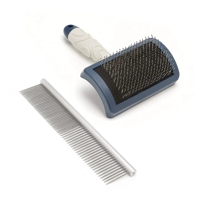 Mikki Hundewelpen Pflege Starter Set Edelstahl Kamm und Slicker Bürste mit harten Borsten für Pudel-Mixe wie Cockapoos Labradoodles Cavapoos Maltipoos und Golden Doodles Blau