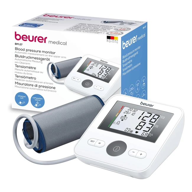 Tensiómetro Beurer BM 27 Digital con Ajuste de Manguito 22-42 cm - Detección de Arritmias