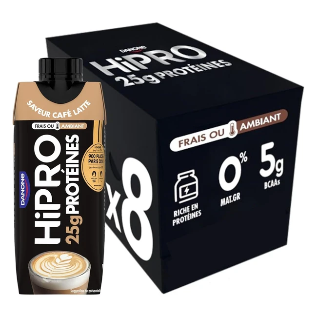 Hipro Boisson Protéinée Café Latte 330ml Lot de 8 - 25g Protéines & 5g BCAA