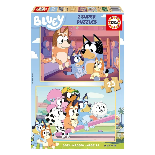 Puzzle Bluey Set de 2 Puzzles Infantiles de Madera 25 Piezas 26 x 18 cm A partir de 4 años 19407