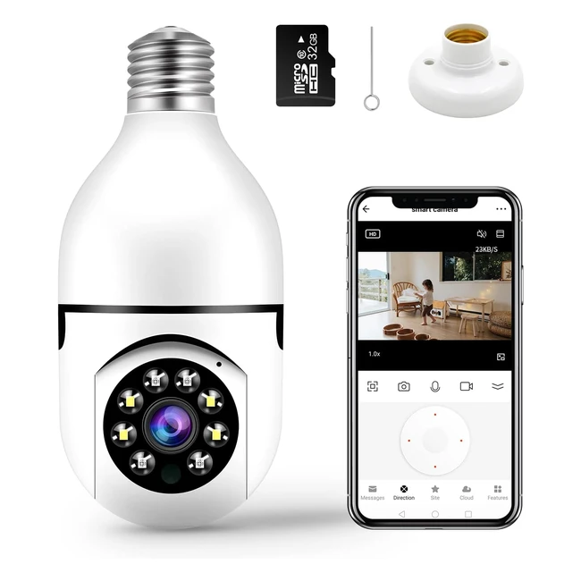 Clouree Telecamera Lampadina Wifi 1080P Visione Notturna 355 Pan 95 Tilt