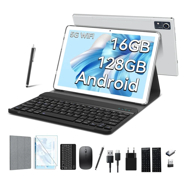 2024 Neuestes Tablet 10 Zoll 5G WiFi Android Tablet mit 16GB RAM 128GB ROM 1TB TF 2in1 Tablet mit Tastatur Maus Stift Octacore 20GHz 7000mAh 1080FHD 13MP Kamera WLAN GPS OTG Type C