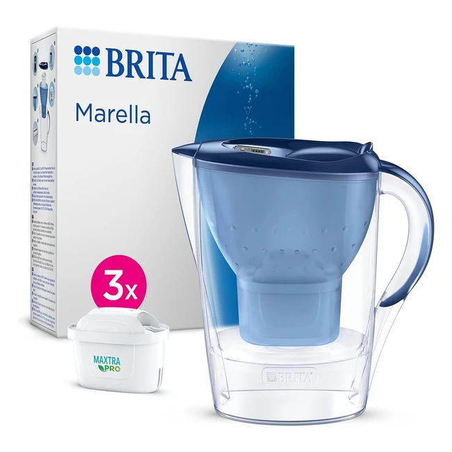 Brita Marella Wasserfilter Krug Blau 2,4L inkl. 3x Maxtra Pro Allin1 Kartuschen - Reduziert Kalk, Chlor, Blei, Kupfer - Wasserfilter