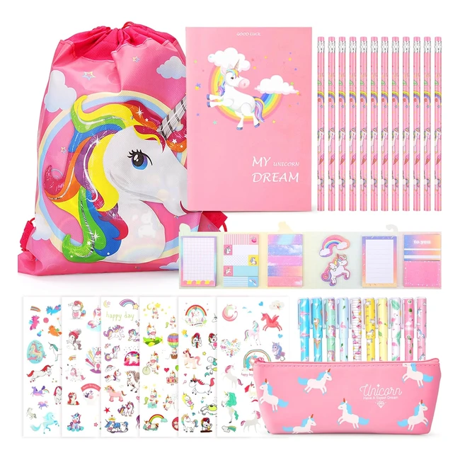 Set de Juguetes Unicornios para Niñas - Marca Toyess - Referencia UNI123 - Estuche Escolar, Cuadernos, Adhesivas, Bolígrafos Gel
