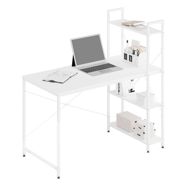 WOLTU Schreibtisch Bürotisch mit Regal Computertisch PC Tisch 4 Regale rechts oder links für Büro Home Office Schlafzimmer Industriedesign 120 x 120 x 64 cm Weiß