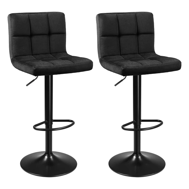 Songmics LJB014B01 Barhocker Set 2er mit Samtbezügen höhenverstellbare Drehhocker Küchenhocker mit Rückenlehne und Fußstütze Metall Schwarz