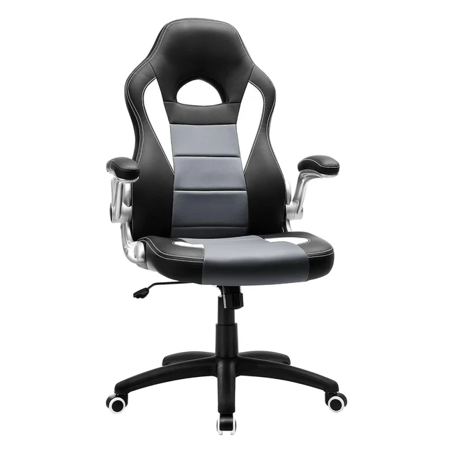 Songmics Gamingstuhl Racing Chair OBG28G - Hohe Rckenlehne, Hhenverstellbar, Armlehnen klappbar, Wippfunktion - Schwarz/Grau/Wei