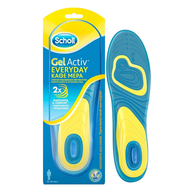 Scholl Solette Gel Activ Everyday per Uomo - Supporto Plantare - Azione Antiodore - Misura 40-46 EU