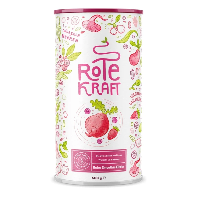 Rote Kraft Smoothie Pulver - Hochwertige Wurzeln, Beeren, Maca, Kurkuma - Alternative zu Kaffee