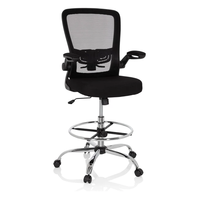 HJH Office Vendo 719901 Arbeitsstuhl Schwarz Mesh Hochlehne Faltbarer Fußring