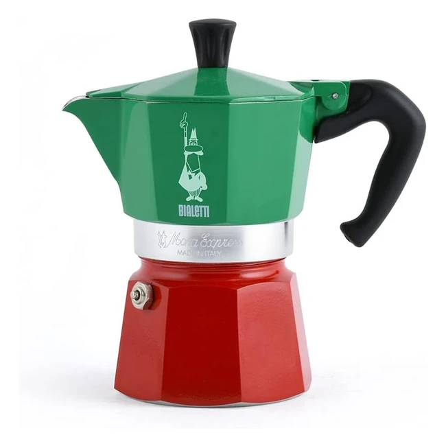 Bialetti Moka Express Italia Kollektion - Ikonische Espressomaschine für die Herdplatte - 3 Tassen - 130 ml - Aluminium - Rot/Grün/Silber