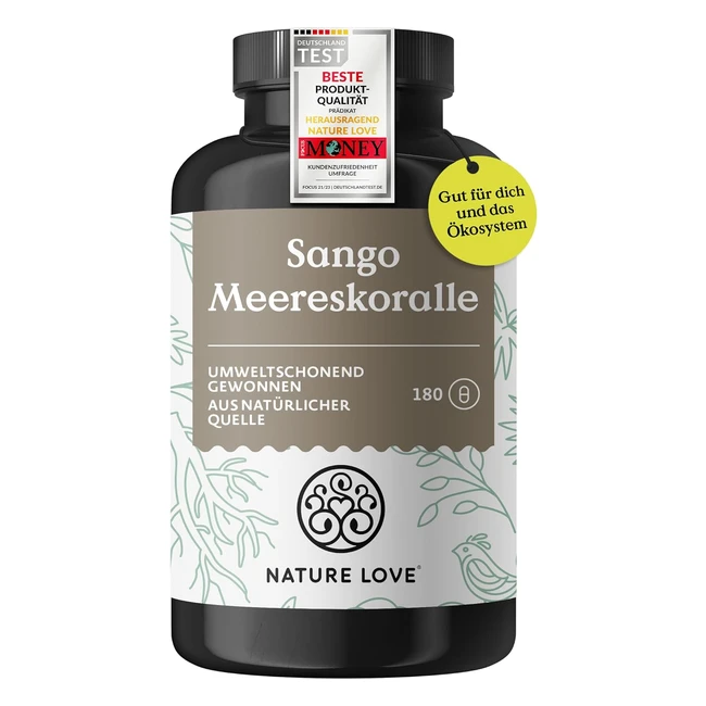 Nature Love Sango Sea Coral 180 Kapseln - Natürliche Quelle von Calcium 20 und Magnesium 10 im körpereigenen Verhältnis 2:1 - Made in Germany