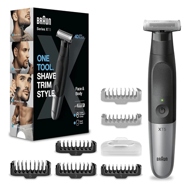 Braun Series XT5 Hybrid Beard Stubble Trimmer XT5200 - Men's Electric Shaver & Body Groomer with Travel Pouch