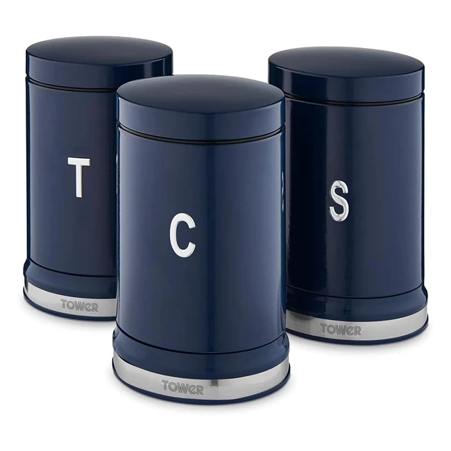Tower T826171MNB Belle Set of 3 Canisters Teacoffeesugar Storage Midnight Blue Steel