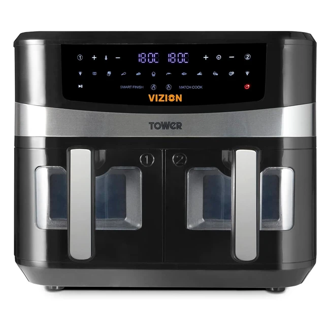Tower T17100 Vortx Vizion 9L Dual Basket Air Fryer - Digital Control Panel - 10 Onetouch Presets