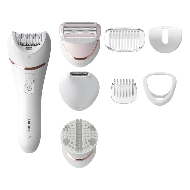Philips Epilator Serie 8000 Wet Dry Cordless - Epilatore per Gambe e Corpo con 8 Accessori