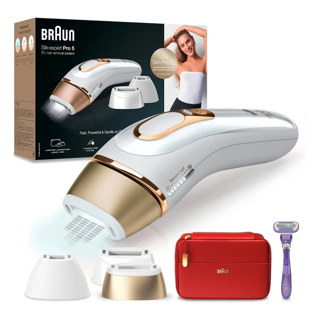 Epilatore Braun Silkexpert Pro 5 - Luce Pulsata - Zone Sensibili - Viso - Bikini - 3 Accessori - PL5267 Bianco e Oro