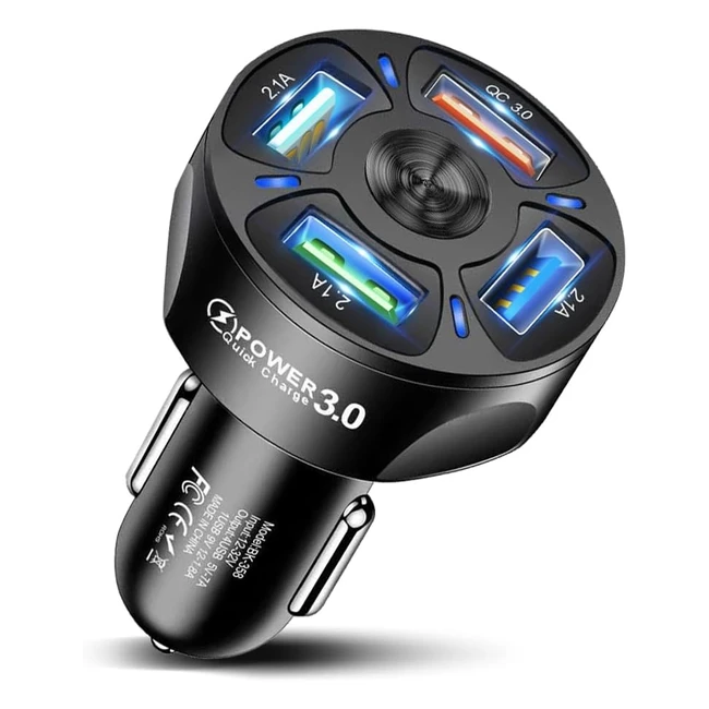 Caricatore Auto USB 4 Porte Horjor QC 3.0 Ricarica Rapida Smartphone Tablet