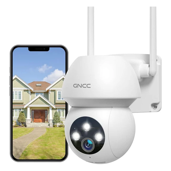 GNCC Telecamera Wifi Esterno 2K 360 Gradi PTZ Videocamera Esterno - Visione Notturna - Rilevamento Movimento - IP66 Impermeabile