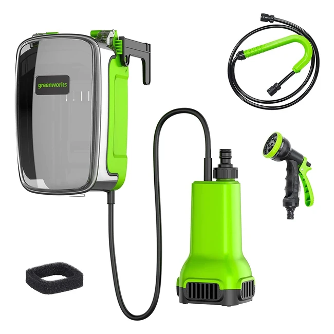 Greenworks G24SWP Akku-Tauchpumpe 1800 l/h 12 Zoll Schnellkupplung 8in1 Sprühkopf 2 m Schlauch ohne 24 V Akku und Ladegerät