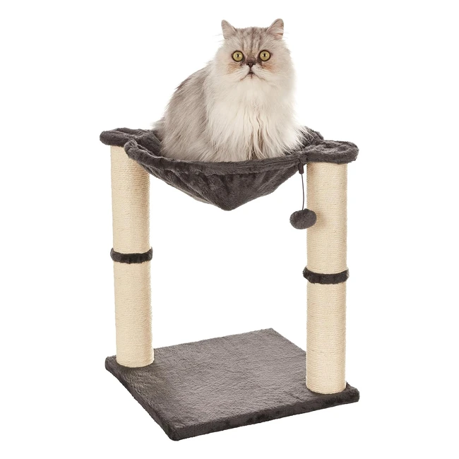 Arbre à chat Amazon Basics avec abri, lit, hamac et griffoir - 41 x 51 x 41 cm - Gris