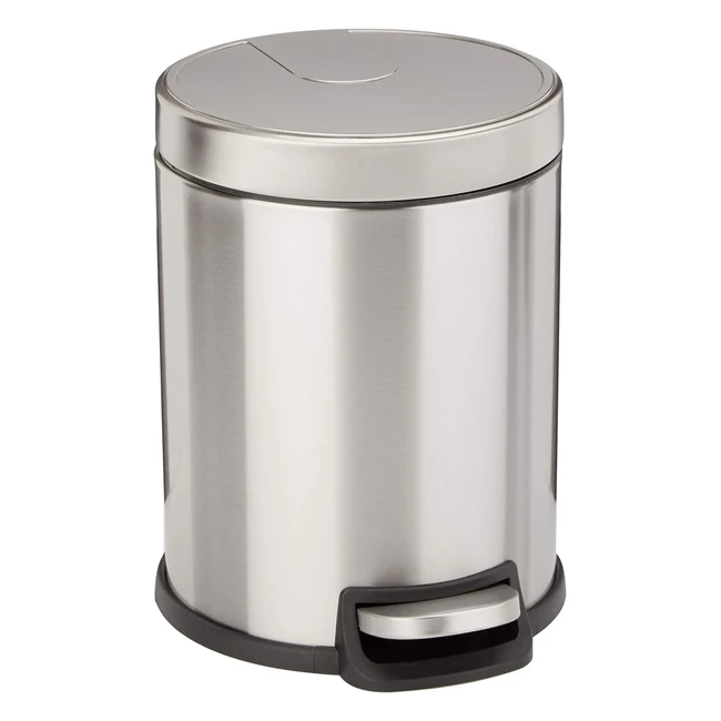 Poubelle Ronde Amazon Basics 5L en Acier Inoxydable avec Pédale - Fermeture Douce