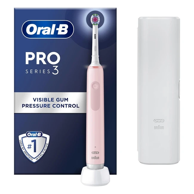 OralB Pro 3 Electric Toothbrush 3D White Head Travel Case 3 Modes Teeth Whitening 3500 Pink