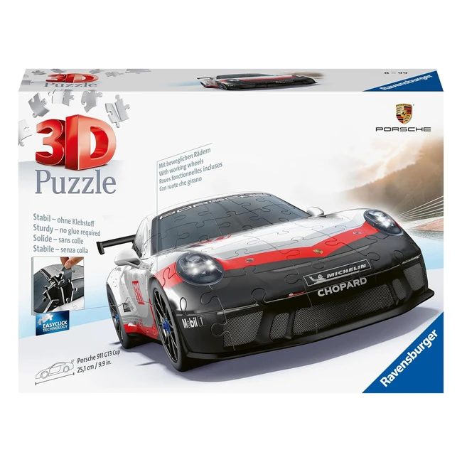 Ravensburger Puzzle 3D Véhicules Porsche 911 GT3 Cup - 108 Pièces Numérotées