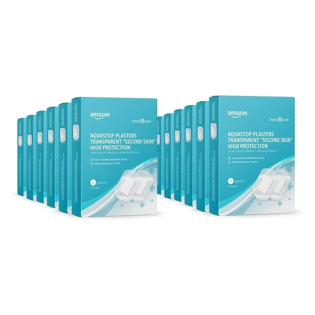 Amazon Basic Care Waterproof Plasters - High Protection 60 Count (12 Packs)