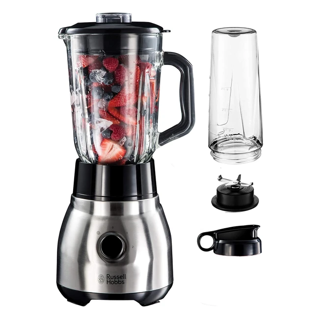 Russell Hobbs Blender Polyvalent Puissant Rapide Essential Bol en Verre 15L Gourde Nomade 4 Lames en Acier Inox