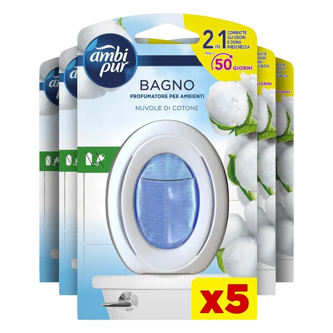 Ambi Pur Bagno Profumatore per Ambienti 5 Profumatori - Fragranza Nuvole di Cotone