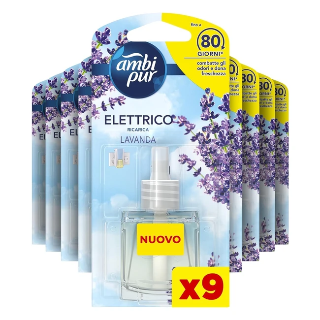 Ambi Pur Profumatore per Ambienti 9 Ricariche Lavanda Deodorante - Fino a 80 Giorni di Profumo