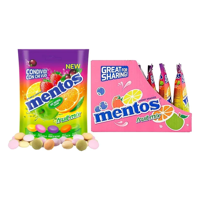 Mentos Fruit Mix Caramelle Confettate Gusto Limone Fragola Ribes Nero Arancia Mela Verde - Confezione 7 Buste Richiudibili